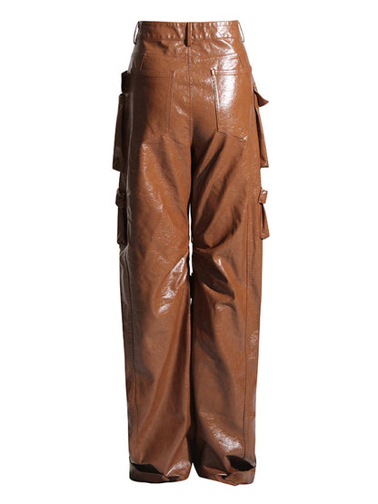 Loose Pockets Solid Color Pants Trousers