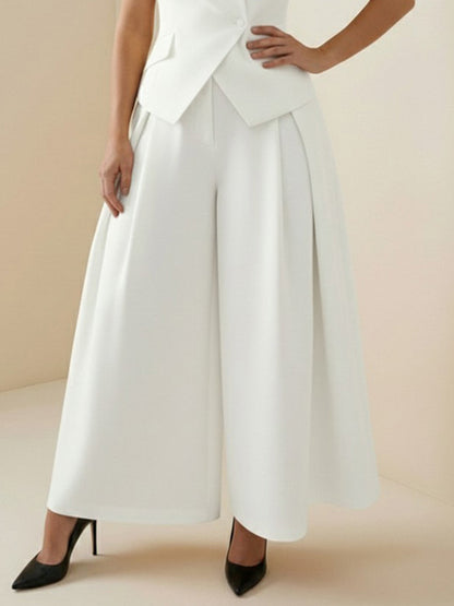 High Waisted Loose Pleated Solid Color Split-Joint Pants