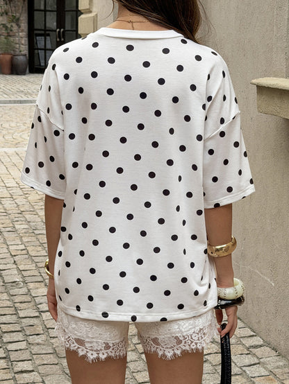 Polka Dot Short Sleeves Bloomers Round-neck T-Shirts Tops