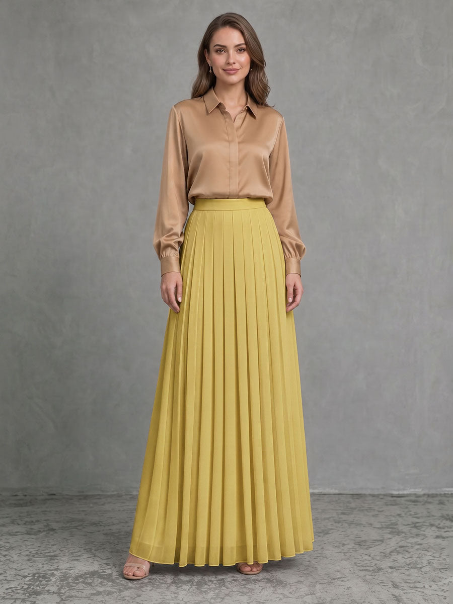 Solid Color Pleated High Waisted A-line Skirts Bottoms