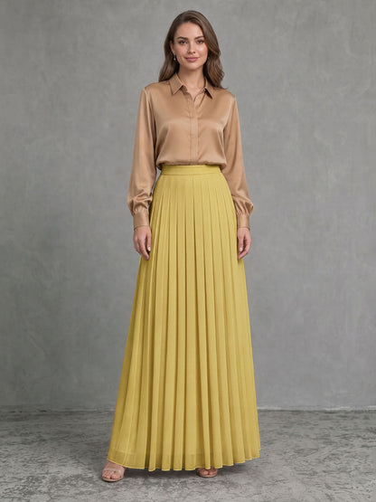 Solid Color Pleated High Waisted A-line Skirts Bottoms