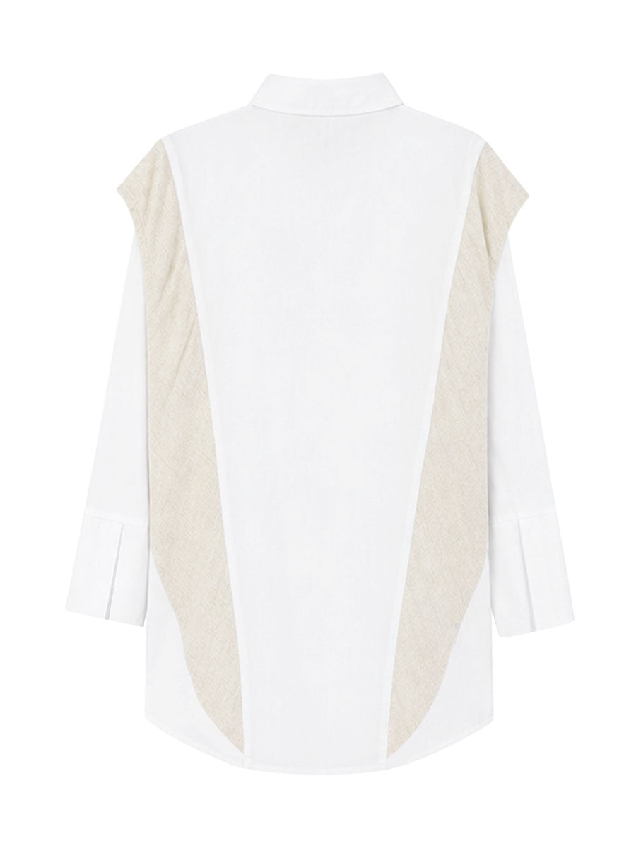 Flared Sleeves Long Sleeves Buttoned Contrast Color Split-Joint Lapel Blouses&Shirts Tops