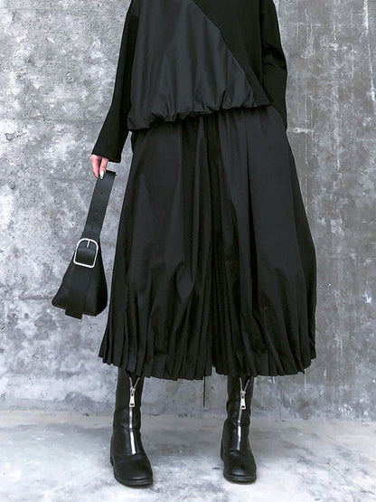 Stylish Black Solid Color High Waisted Wide Leg Pants