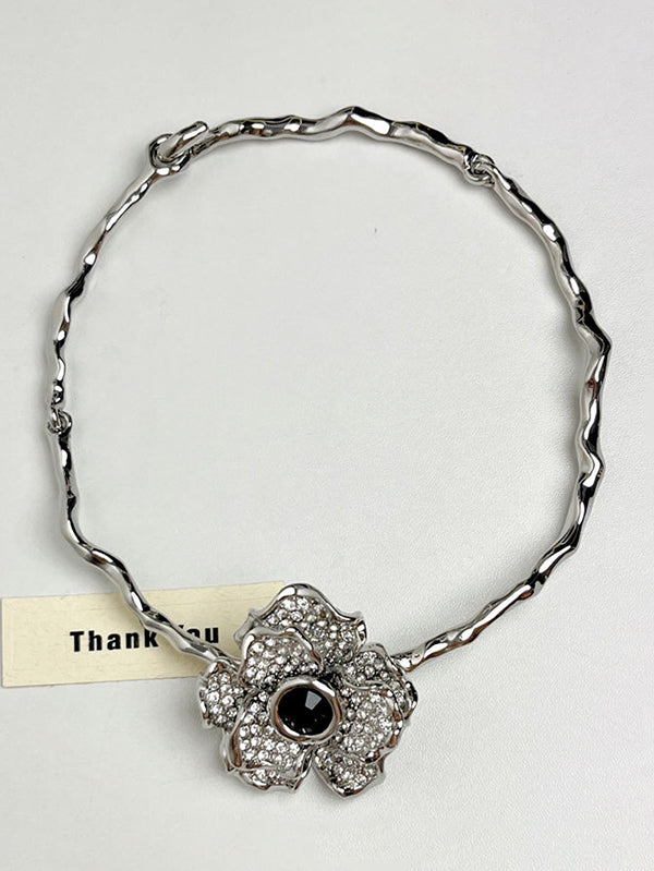 Flower Shape Geometric Rhine Stones Necklaces Accessories