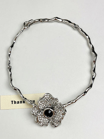 Flower Shape Geometric Rhine Stones Necklaces Accessories