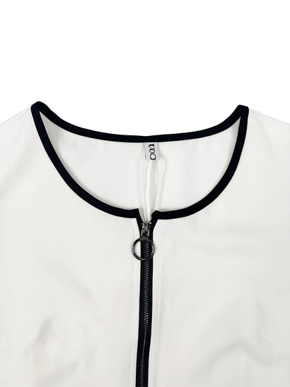 Loose Sleeveless Contrast Color Pockets Zipper V-Neck Jumpsuits