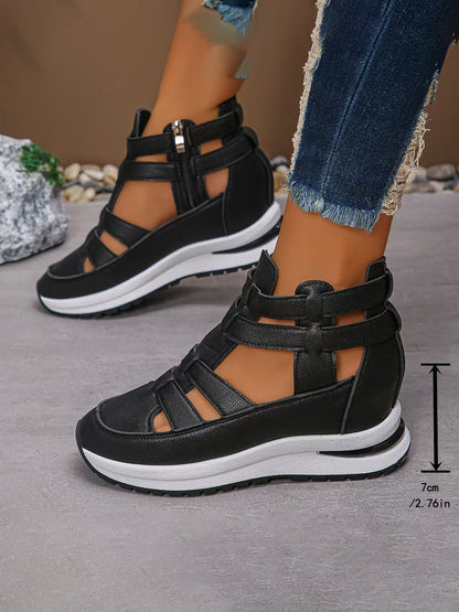 Zipper Solid Color Round-Toe Sandals