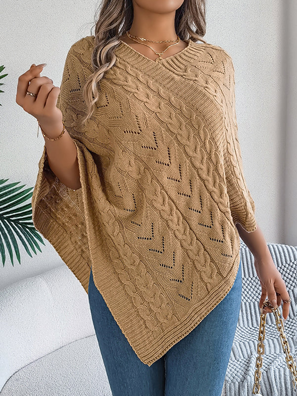 Half Sleeves Loose Solid Color V-Neck Cape