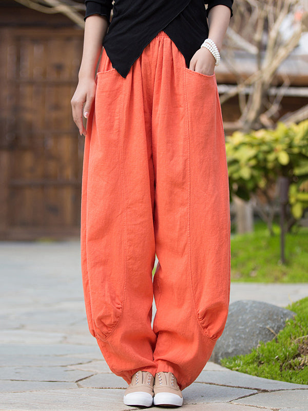 7 Colors Casual Wide Leg High Waisted Solid Color Linen Pants
