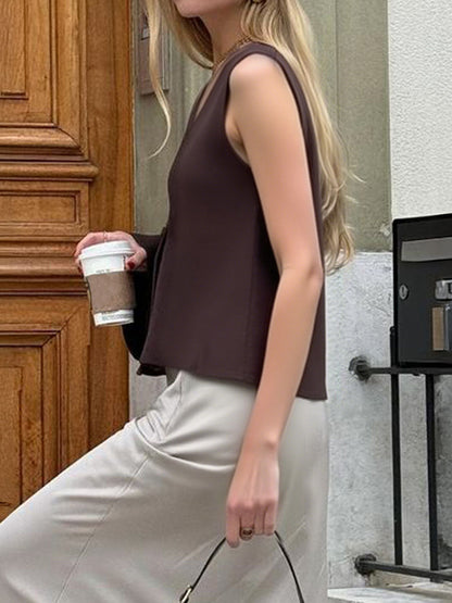 Sleeveless Buttoned Solid Color V-Neck Vest Top Waistcoat