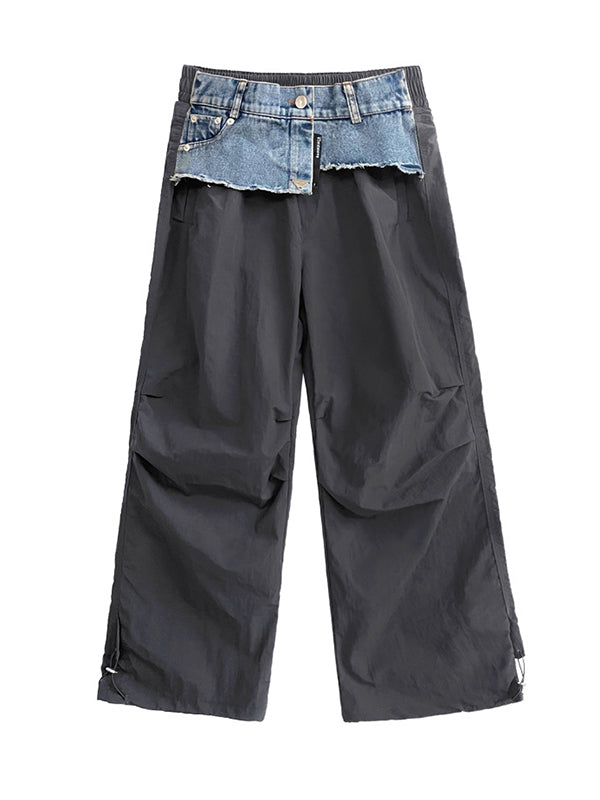 Loose Wide Leg Drawstring Elasticity Split-Joint Cargo Pants Trousers