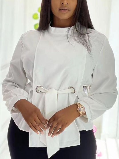Loose Wrap Bandage Hollow Solid Color Split-Joint Blouses&Shirts Tops