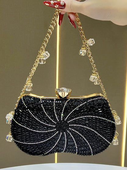 Chains Geometric Lock Rhine Stones Shiny Evening Bags & Clutches Mini Bags