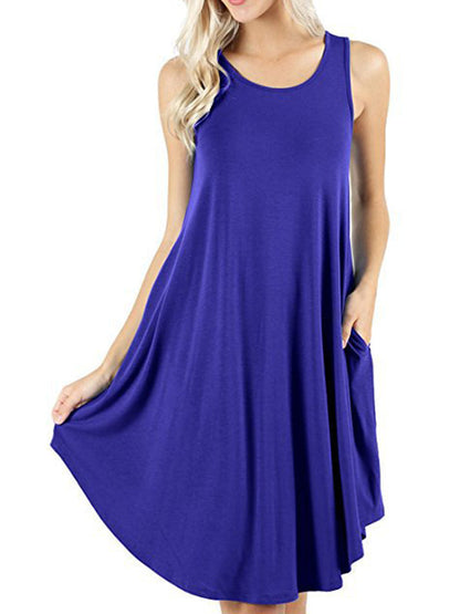 Loose Pockets Sleeveless Solid Color Spaghetti-Neck Mini Dresses