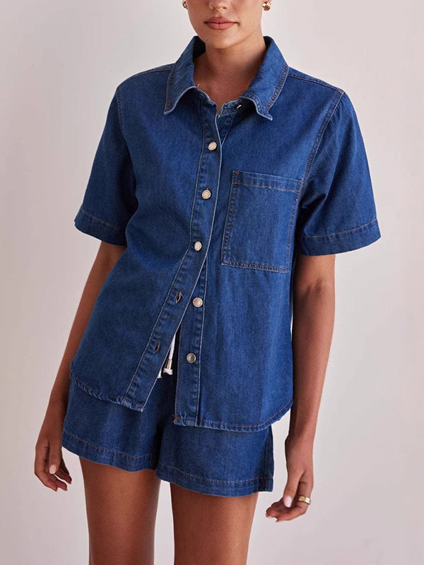 Loose Short Sleeves Split-Joint Lapel Blouses&Shirts Tops