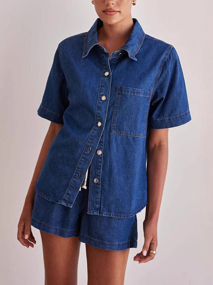 Loose Short Sleeves Split-Joint Lapel Blouses&Shirts Tops