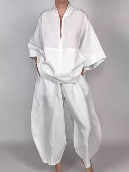 Loose Wide Leg Pockets Solid Color Pants Trousers