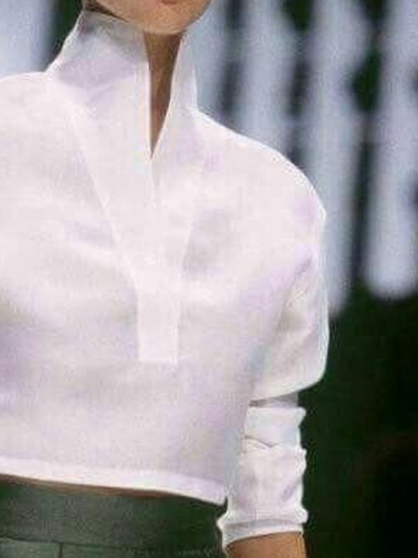 Long Sleeves Loose Solid Color High Neck Blouses&Shirts Tops