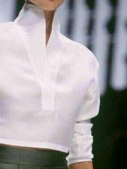 Long Sleeves Loose Solid Color High Neck Blouses&Shirts Tops