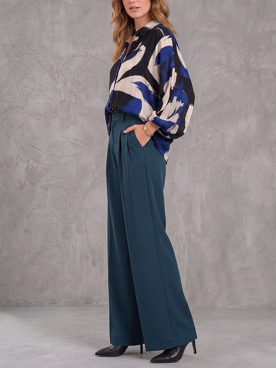 Contrast Color Buttoned Loose Long Sleeves Lapel Blouses&shirts Tops