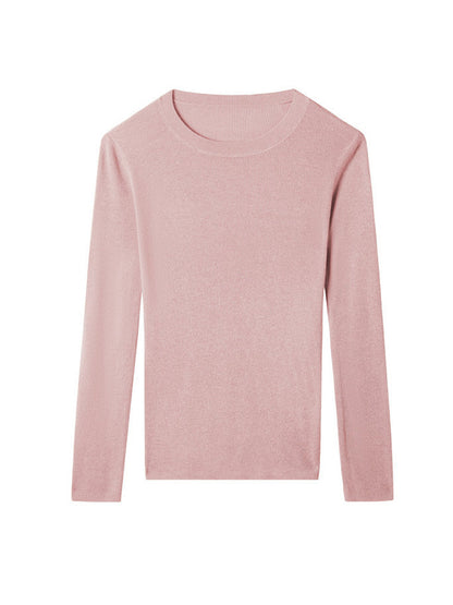 Long Sleeves Skinny Solid Color Round-Neck Knitwear Pullovers Sweater Tops