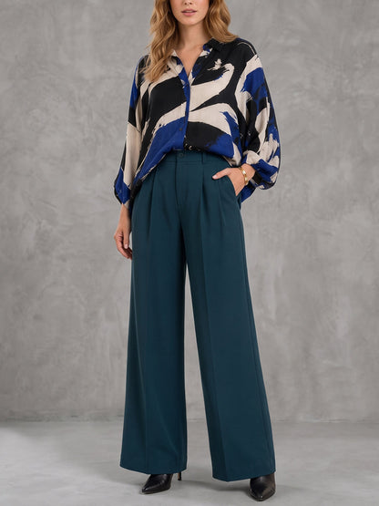 Contrast Color Buttoned Loose Long Sleeves Lapel Blouses&shirts Tops