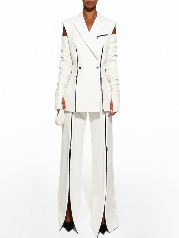 Loose Sleeveless Buttoned Contrast Color Shoulder Pad Zipper Notched Collar Vest Outerwear