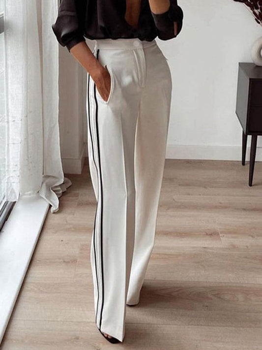 High Waisted Loose Pockets Striped Suit Pants Trousers