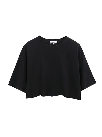 Loose Short Sleeves Solid Color Round-Neck T-Shirts Tops