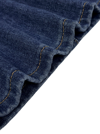 High Waisted Loose Buttoned Geometric Hollow Pockets Split-Joint Jean Pants Bottoms