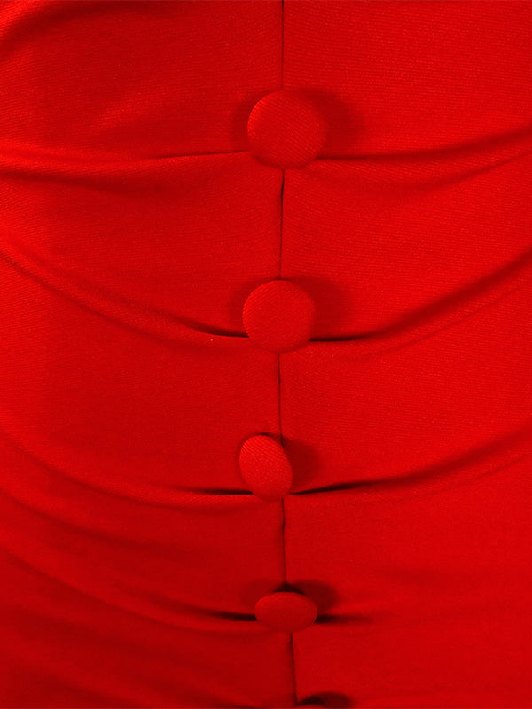 Bodycon Mermaid Pleated Solid Color Zipper V-Neck Midi Dresses