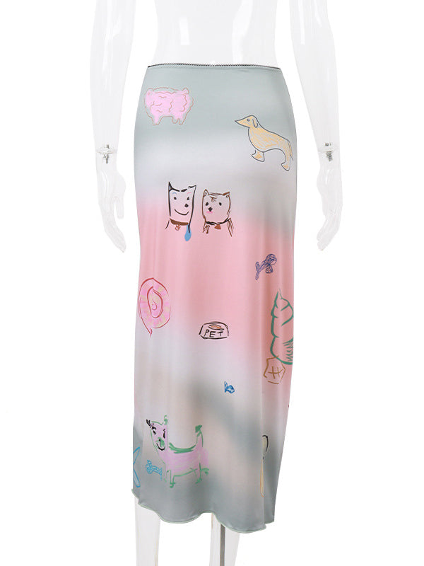 Bodycon Animal Printed Gradient Split-Joint Skirts Bottoms