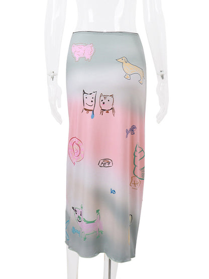 Bodycon Animal Printed Gradient Split-Joint Skirts Bottoms