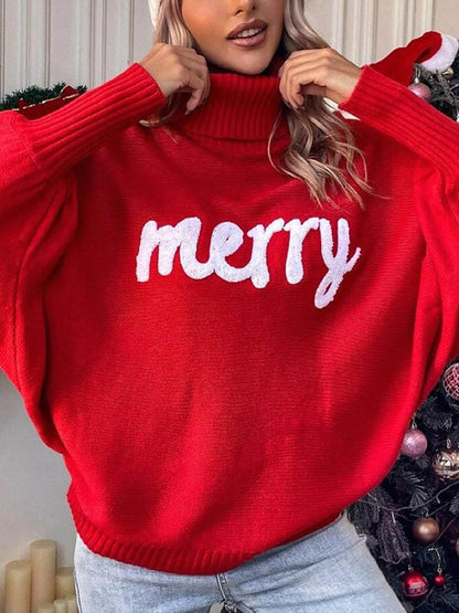 Long Sleeves Loose Contrast Color Printed Split-Joint High Neck Sweater Tops