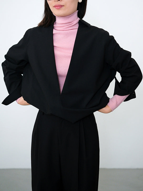 Long Sleeves Loose Solid Color Deep V-Neck Blouses&Shirts Tops