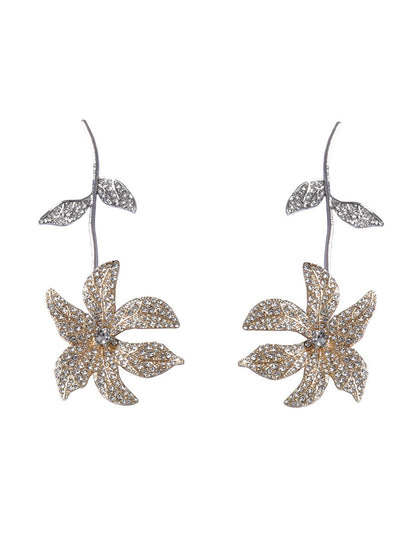 Flower Shape Rhine Stones Shiny Earrings Accessories