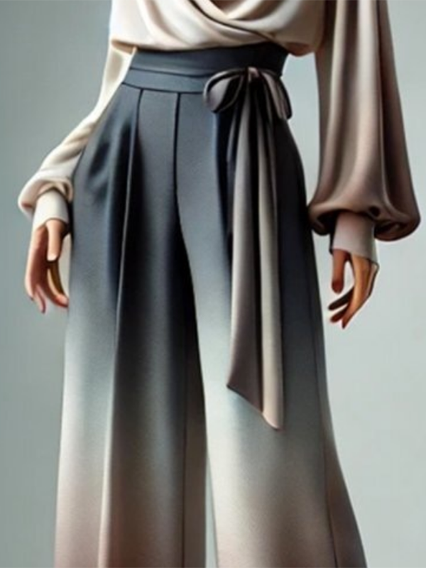 Loose Wide Leg Gradient Tied Waist Casual Pants Bottoms Trousers