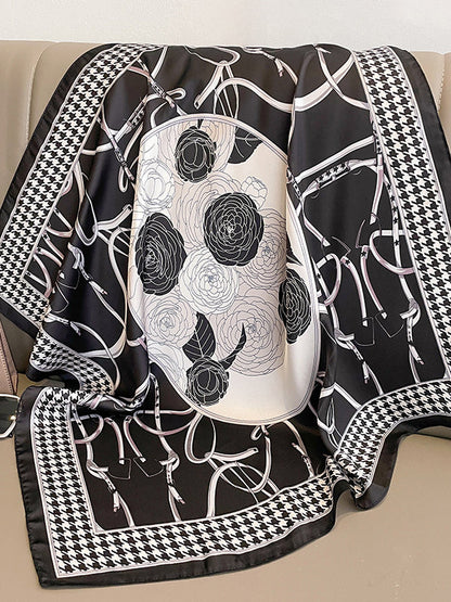 Square Floral Printed Houndstooth Scarfs&Hats