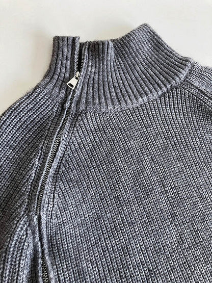 Long Sleeves Loose Split-Joint Split-Side Zipper High Neck Sweater Tops