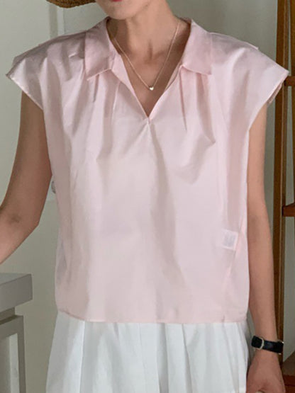 Cap Sleeve Loose Solid Color Lapel Blouses&Shirts Tops