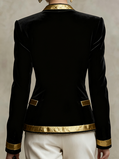 Long Sleeves Buttoned Contrast Color Split-Joint Round-Neck Jackets Outerwear