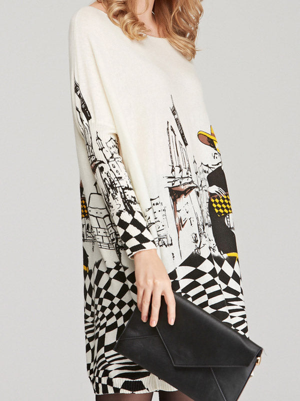 Vintage Loose Printed Split-Joint Sweater