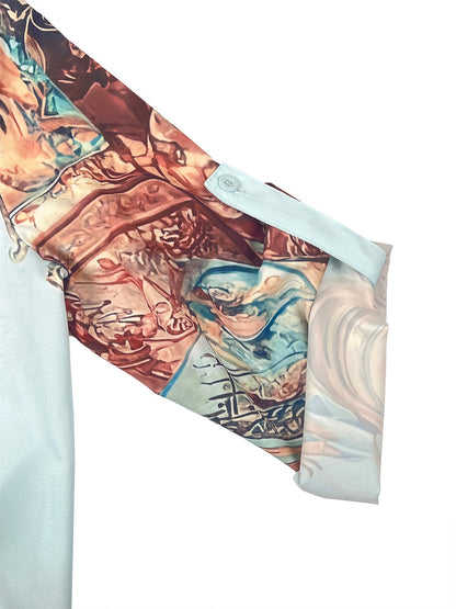 Long Sleeves Loose Buttoned Contrast Color Pockets Printed Lapel Maxi Dresses Shirt Dress