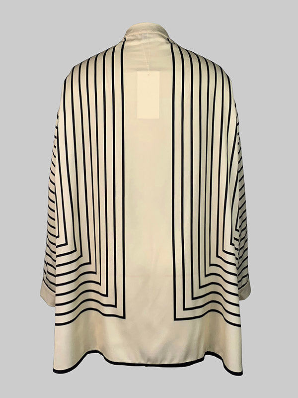 Long Sleeves Loose Buttoned Striped Stand Collar Blouses&Shirts Tops