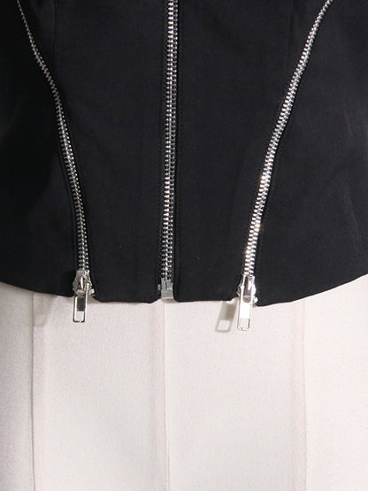 Long Sleeves Split-Joint Zipper V-neck Jackets Outerwear