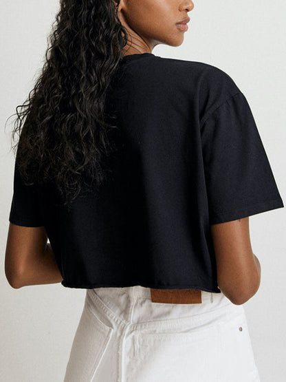 Loose Short Sleeves Solid Color Round-Neck T-Shirts Tops