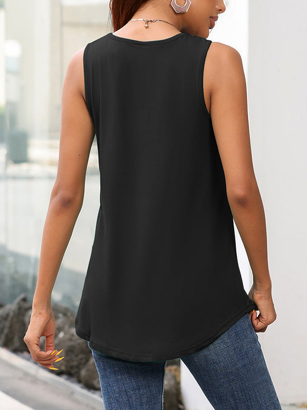 Loose Sleeveless Pleated Solid Color Split-Joint Vest Top