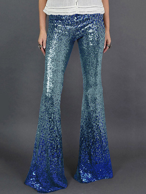 Flared Pants Skinny Leg Contrast Color Gradient Sequined Shiny Pants Bottoms