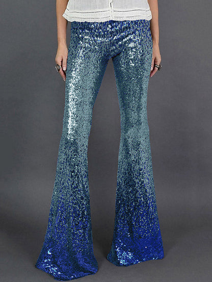 Flared Pants Skinny Leg Contrast Color Gradient Sequined Shiny Pants Bottoms