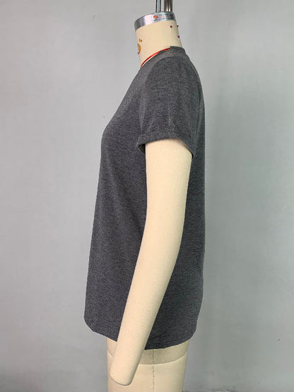 Short Sleeves Solid Color Round-Neck T-Shirts Tops